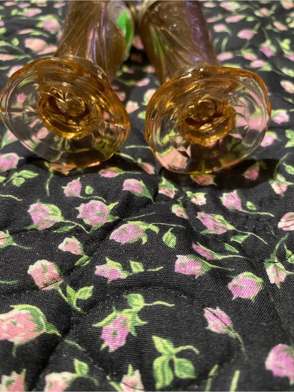 Amber Glass Salt and Pepper Shakers with Silver-Tone Tops